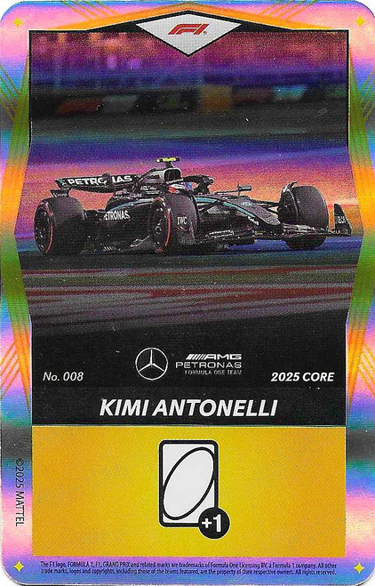 #008 Kimi Antonelli (Mercedes) - YELLOW FOIL PARALLEL - Mattel 2025 Core Edition UNO Elite F1/Formula 1