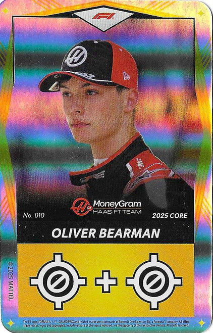 #010 Oliver Bearman (Haas) - YELLOW FOIL PARALLEL - Mattel 2025 Core Edition UNO Elite F1/Formula 1