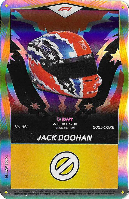 #021 Jack Doohan (Alpine) - YELLOW FOIL PARALLEL - Mattel 2025 Core Edition UNO Elite F1/Formula 1