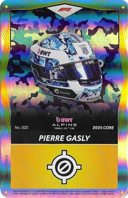#025 Pierre Gasly (Alpine) - YELLOW FOIL PARALLEL - Mattel 2025 Core Edition UNO Elite F1/Formula 1