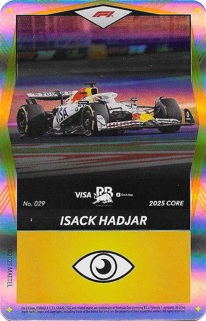 #029 Isack Hadjar (Racing Bulls) - YELLOW FOIL PARALLEL - Mattel 2025 Core Edition UNO Elite F1/Formula 1