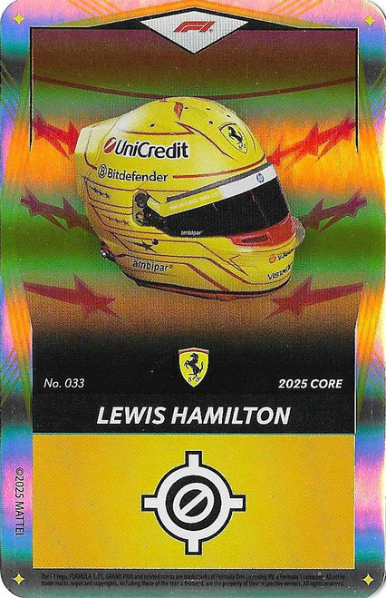 #033 Lewis Hamilton (Ferrari) - YELLOW FOIL PARALLEL - Mattel 2025 Core Edition UNO Elite F1/Formula 1