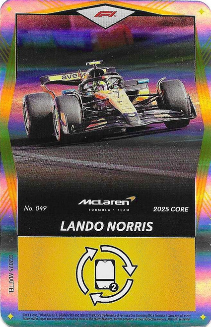 #049 Lando Norris (McLaren) - YELLOW FOIL PARALLEL - Mattel 2025 Core Edition UNO Elite F1/Formula 1