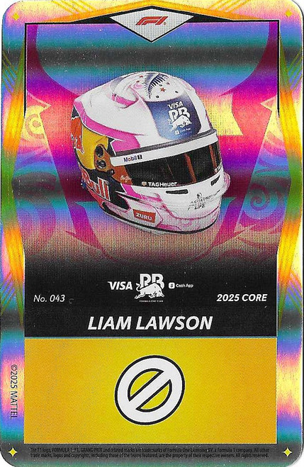 #043 Liam Lawson (Racing Bulls) - YELLOW FOIL PARALLEL - Mattel 2025 Core Edition UNO Elite F1/Formula 1