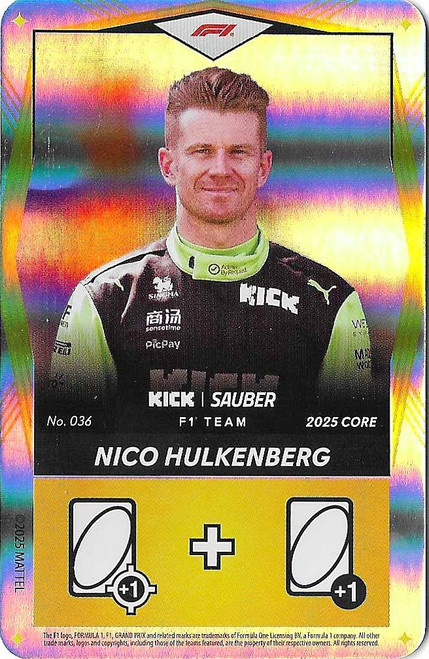 #036 Nico Hulkenberg (Sauber) - YELLOW FOIL PARALLEL - Mattel 2025 Core Edition UNO Elite F1/Formula 1