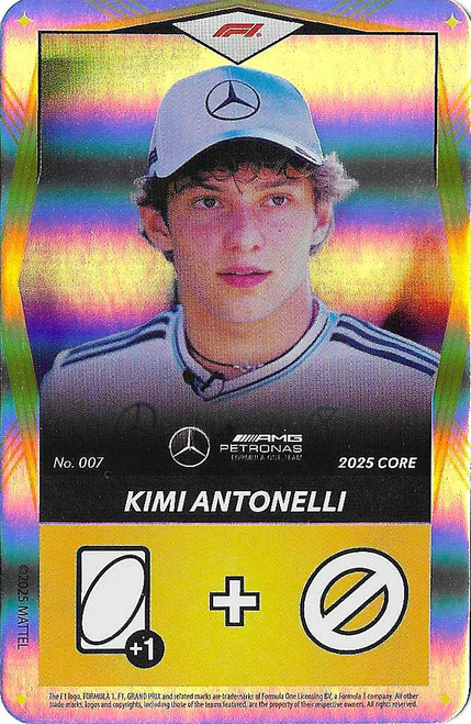 #007 Kimi Antonelli (Mercedes) - YELLOW FOIL PARALLEL - Mattel 2025 Core Edition UNO Elite F1/Formula 1