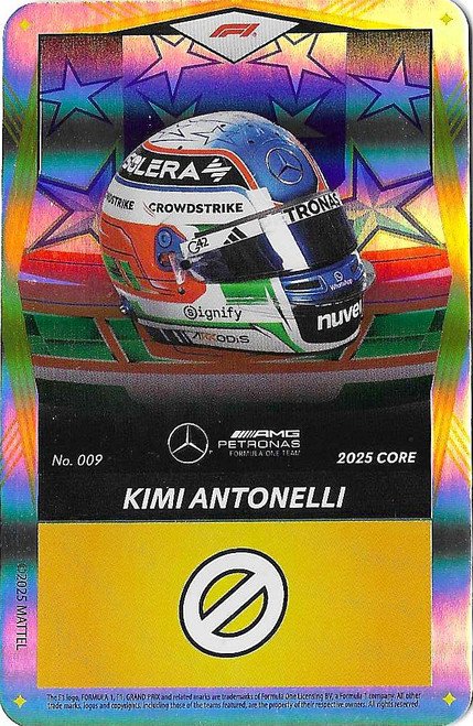 #009 Kimi Antonelli (Mercedes) - YELLOW FOIL PARALLEL - Mattel 2025 Core Edition UNO Elite F1/Formula 1