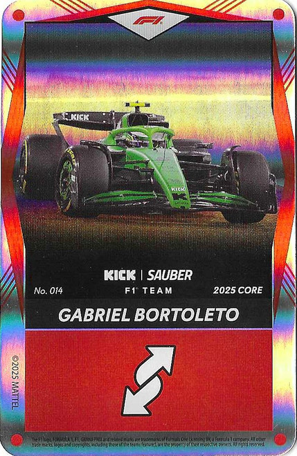 #014 Gabriel Bortoleto (Sauber) - RED FOIL PARALLEL - Mattel 2025 Core Edition UNO Elite F1/Formula 1