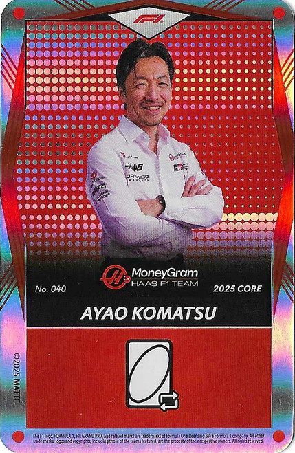#040 Ayao Komatsu (Haas) - RED FOIL PARALLEL - Mattel 2025 Core Edition UNO Elite F1/Formula 1