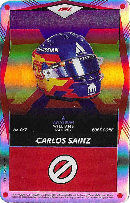 #062 Carlos Sainz (Williams) - RED FOIL PARALLEL - Mattel 2025 Core Edition UNO Elite F1/Formula 1