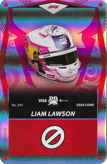 #043 Liam Lawson (Racing Bulls) - RED FOIL PARALLEL - Mattel 2025 Core Edition UNO Elite F1/Formula 1