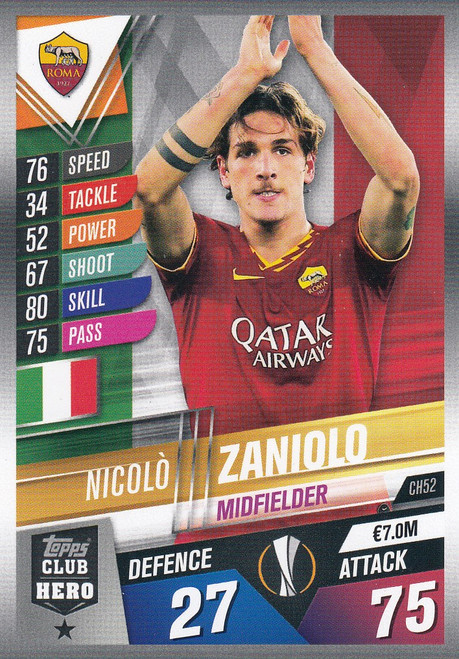 #CH52 Nicolo Zaniolo (AS Roma) Match Attax 101 2019/20 CLUB HEROES