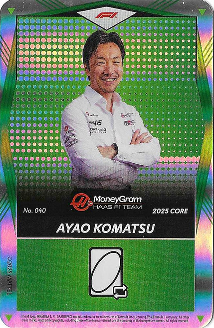 #040 Ayao Komatsu (Haas) - GREEN FOIL PARALLEL - Mattel 2025 Core Edition UNO Elite F1/Formula 1