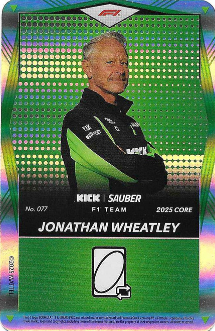 #077 Jonathan Wheatley (Sauber) - GREEN FOIL PARALLEL - Mattel 2025 Core Edition UNO Elite F1/Formula 1