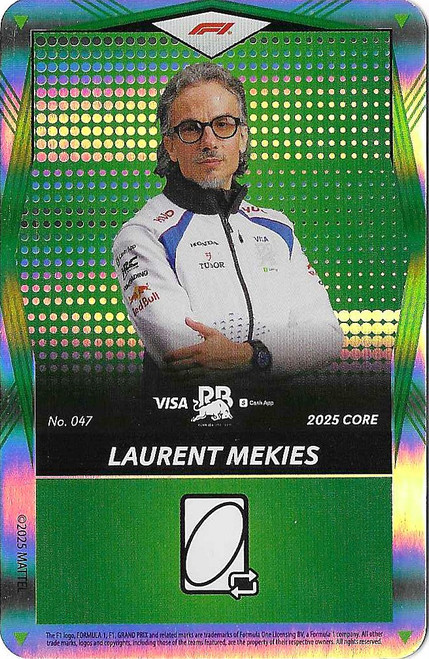 #047 Laurent Mekies (Racing Bulls) - GREEN FOIL PARALLEL - Mattel 2025 Core Edition UNO Elite F1/Formula 1
