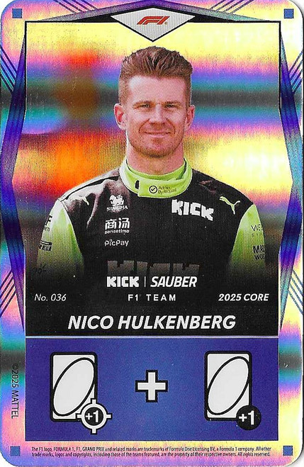 #036 Nico Hulkenberg (Sauber) - BLUE FOIL PARALLEL - Mattel 2025 Core Edition UNO Elite F1/Formula 1