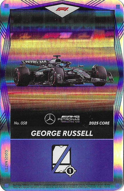 #058 George Russell (Mercedes) - BLUE FOIL PARALLEL - Mattel 2025 Core Edition UNO Elite F1/Formula 1