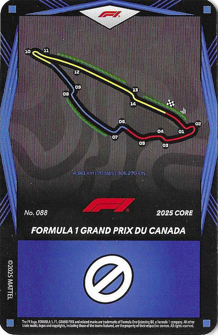 #088 Formula 1 Grand Prix Du Canada - BLUE BASE - Mattel 2025 Core Edition UNO Elite F1/Formula 1