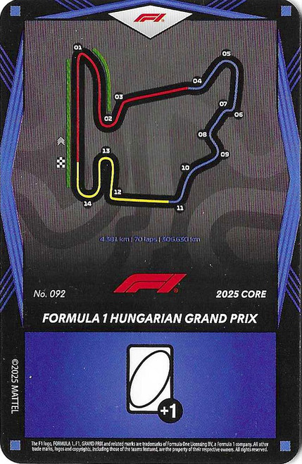 #092 Formula 1 Hungarian Grand Prix - BLUE BASE - Mattel 2025 Core Edition UNO Elite F1/Formula 1