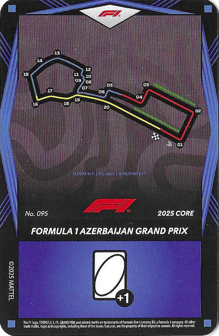 #095 Formula 1 Azerbaijan Grand Prix - BLUE BASE - Mattel 2025 Core Edition UNO Elite F1/Formula 1