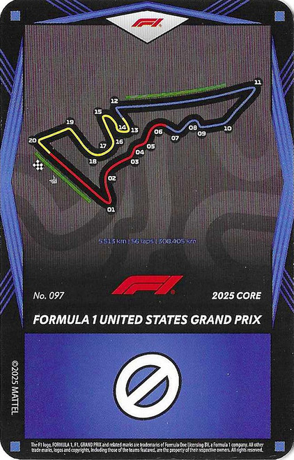 #097 Formula 1 United States Grand Prix - BLUE BASE - Mattel 2025 Core Edition UNO Elite F1/Formula 1