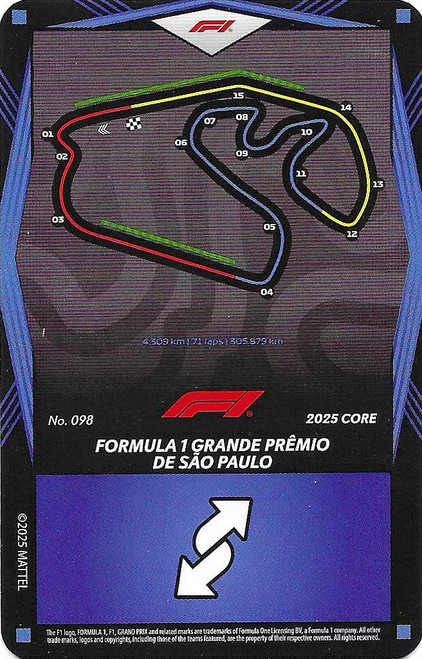#098 Formula 1 Grande Premio De Sao Paolo - BLUE BASE - Mattel 2025 Core Edition UNO Elite F1/Formula 1