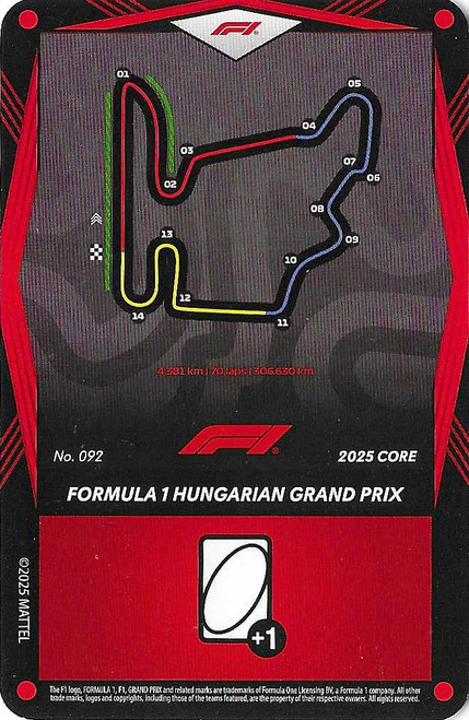 #092 Formula 1 Hungarian Grand Prix - RED BASE - Mattel 2025 Core Edition UNO Elite F1/Formula 1