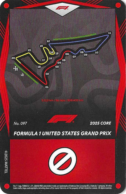 #097 Formula 1 United States Grand Prix - RED BASE - Mattel 2025 Core Edition UNO Elite F1/Formula 1