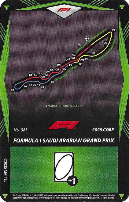 #083 Formula 1 Saudi Arabian Grand Prix - GREEN BASE - Mattel 2025 Core Edition UNO Elite F1/Formula 1