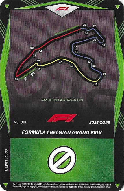 #091 Formula 1 Belgian Grand Prix - GREEN BASE - Mattel 2025 Core Edition UNO Elite F1/Formula 1