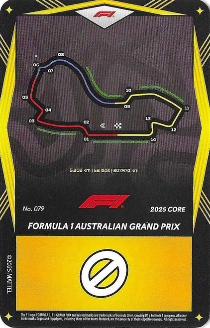 #079 Formula 1 Australian Grand Prix - YELLOW BASE - Mattel 2025 Core Edition UNO Elite F1/Formula 1