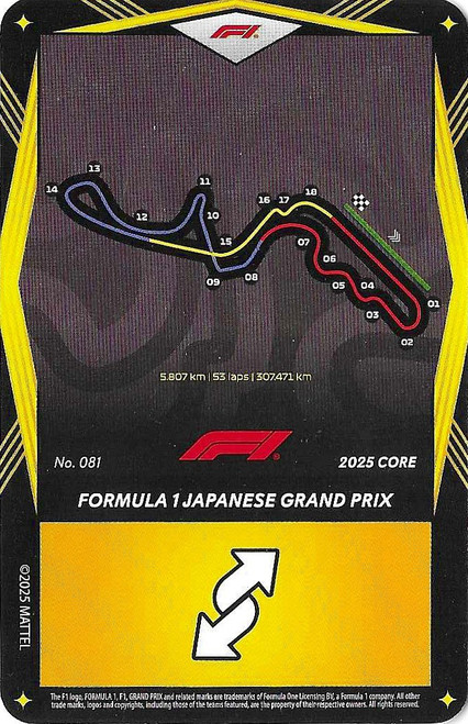 #081 Formula 1 Japanese Grand Prix - YELLOW BASE - Mattel 2025 Core Edition UNO Elite F1/Formula 1