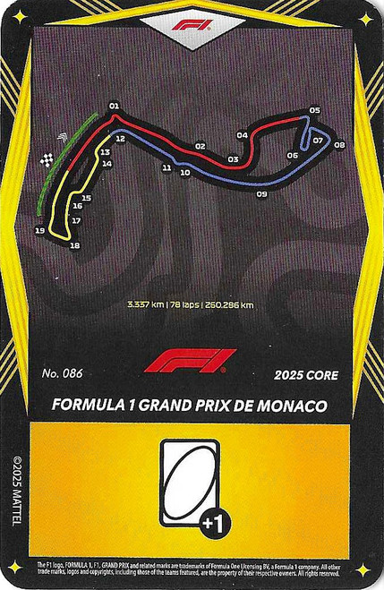#086 Formula 1 Grand Prix De Monaco - YELLOW BASE - Mattel 2025 Core Edition UNO Elite F1/Formula 1