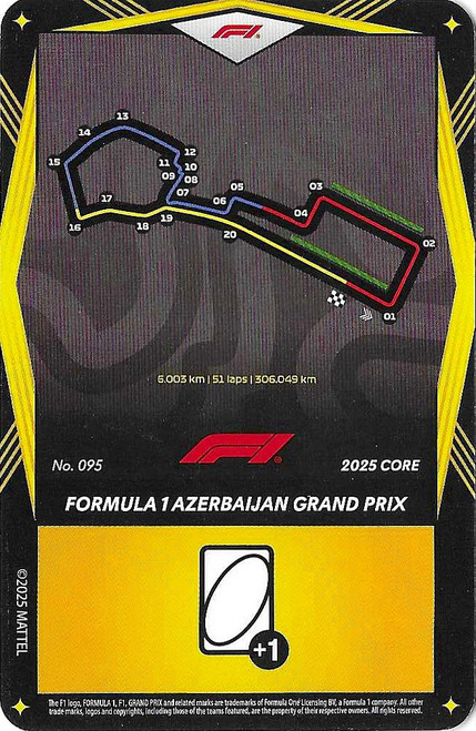 #095 Formula 1 Azerbaijan Grand Prix - YELLOW BASE - Mattel 2025 Core Edition UNO Elite F1/Formula 1