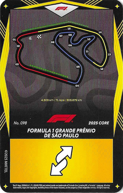 #098 Formula 1 Grande Premio De Sao Paulo - YELLOW BASE - Mattel 2025 Core Edition UNO Elite F1/Formula 1
