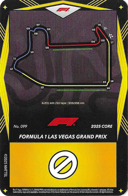 #099 Formula 1 Las Vegas Grand Prix - YELLOW BASE - Mattel 2025 Core Edition UNO Elite F1/Formula 1