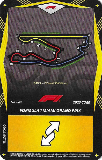#084 Formula 1 Miami Grand Prix - YELLOW BASE - Mattel 2025 Core Edition UNO Elite F1/Formula 1