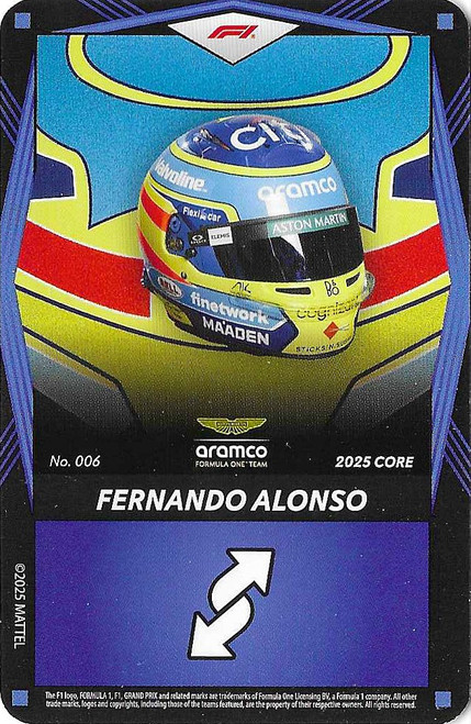 #006 Fernando Alonso (Aston Martin) - BLUE BASE - Mattel 2025 Core Edition UNO Elite F1/Formula 1