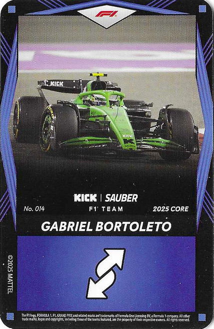 #014 Gabriel Bortoleto (Sauber) - BLUE BASE - Mattel 2025 Core Edition UNO Elite F1/Formula 1