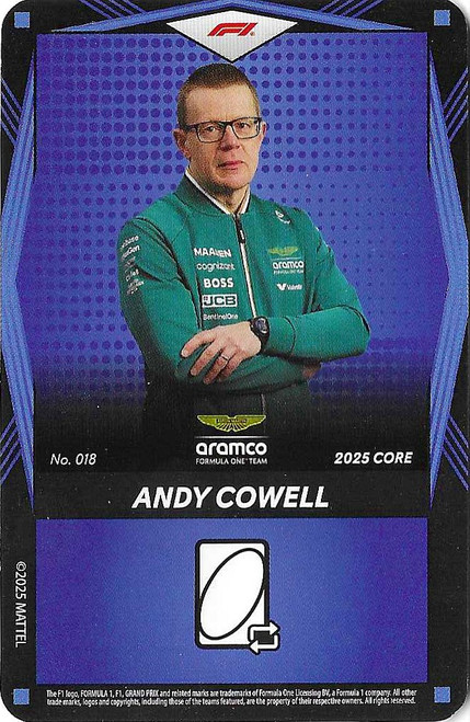 #018 Andy Cowell (Aston Martin) - BLUE BASE - Mattel 2025 Core Edition UNO Elite F1/Formula 1