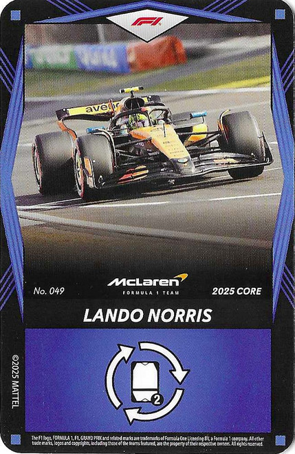 #049 Lando Norris (McLaren) - BLUE BASE - Mattel 2025 Core Edition UNO Elite F1/Formula 1