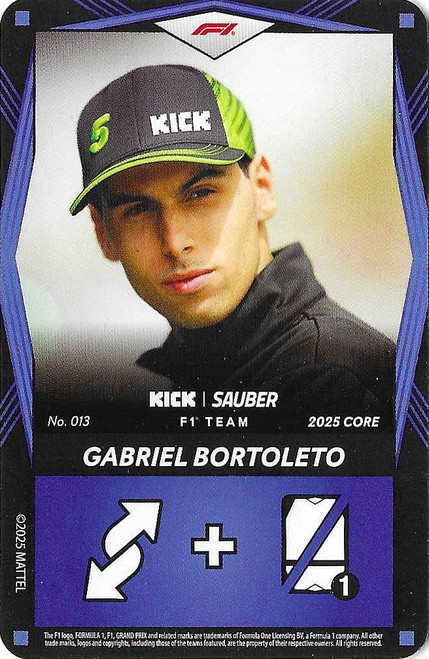 #013 Gabriel Bortoleto (Sauber) - BLUE BASE - Mattel 2025 Core Edition UNO Elite F1/Formula 1