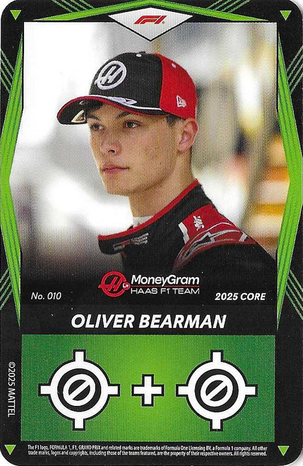 #010 Oliver Bearman (Haas) - GREEN BASE - Mattel 2025 Core Edition UNO Elite F1/Formula 1