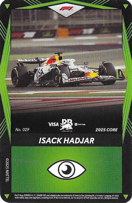 #029 Isack Hadjar (Racing Bulls) - GREEN BASE - Mattel 2025 Core Edition UNO Elite F1/Formula 1