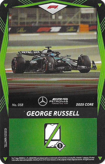 #058 George Russell (Mercedes) - GREEN BASE - Mattel 2025 Core Edition UNO Elite F1/Formula 1