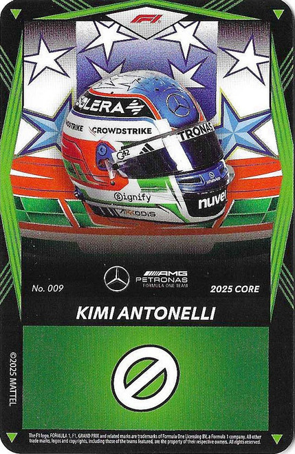 #009 Kimi Antonelli (Mercedes) - GREEN BASE - Mattel 2025 Core Edition UNO Elite F1/Formula 1
