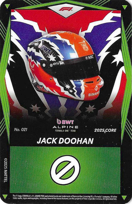 #021 Jack Doohan (Alpine) - GREEN BASE - Mattel 2025 Core Edition UNO Elite F1/Formula 1