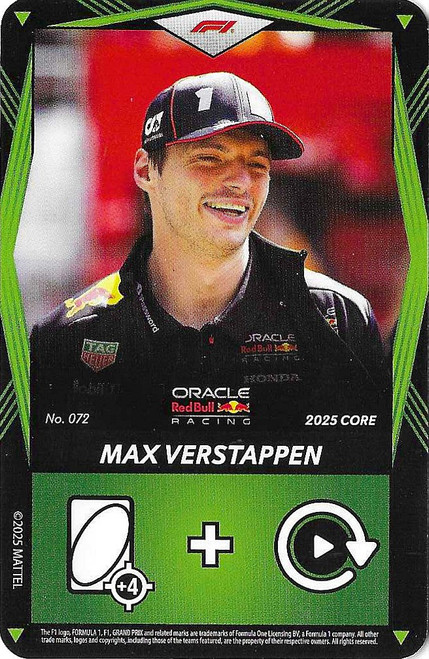 #072 Max Verstappen (Red Bull) - GREEN BASE - Mattel 2025 Core Edition UNO Elite F1/Formula 1