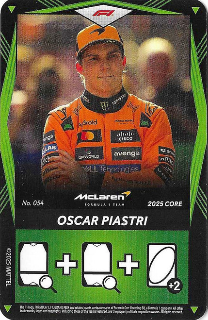 #054 Oscar Piastri (McLaren) - GREEN BASE - Mattel 2025 Core Edition UNO Elite F1/Formula 1