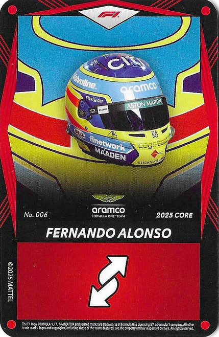 #006 Fernando Alonso (Aston Martin) - RED BASE - Mattel 2025 Core Edition UNO Elite F1/Formula 1